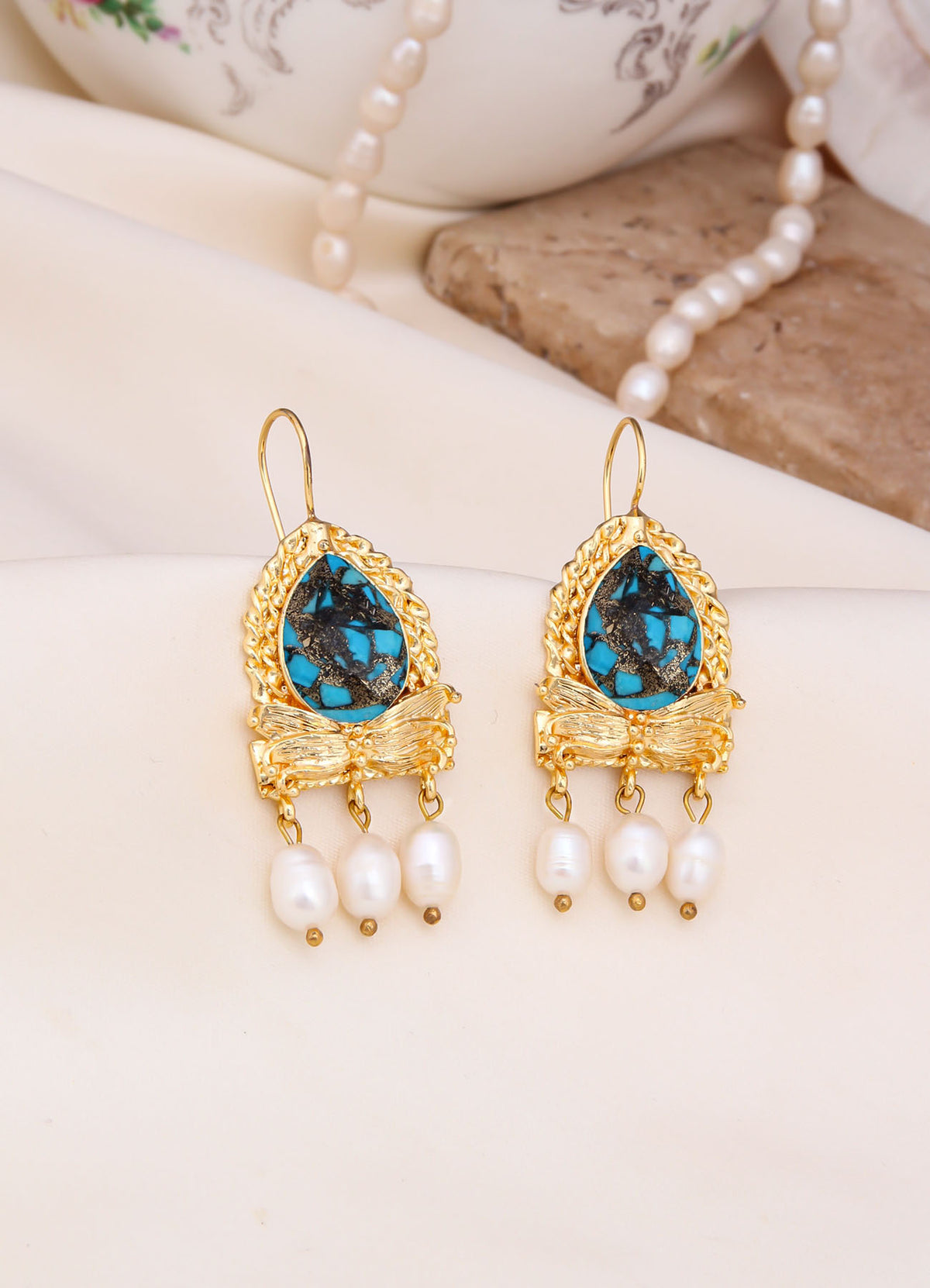 Turquoise & Pearl Boucles d'oreilles