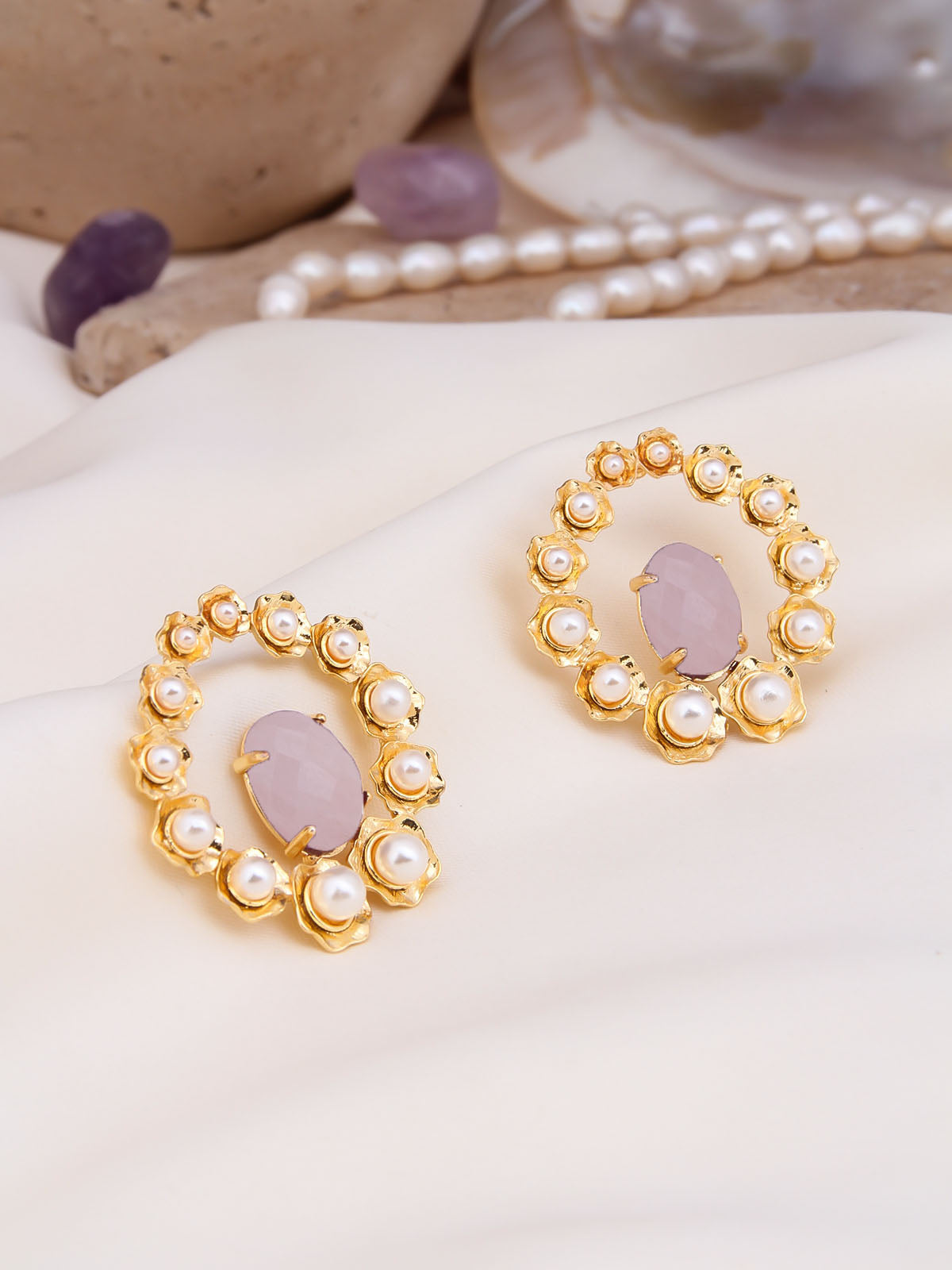 Pink Quartz & Pearl Boucles d'oreilles