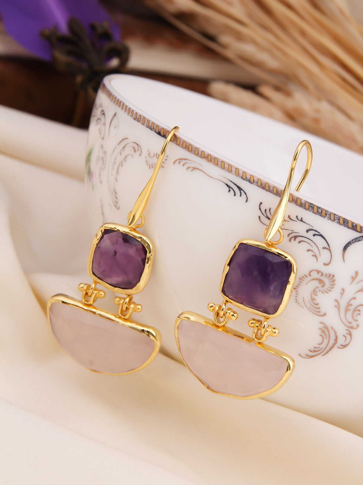 Amethyst & Pink Quartz Boucle d'oreilles