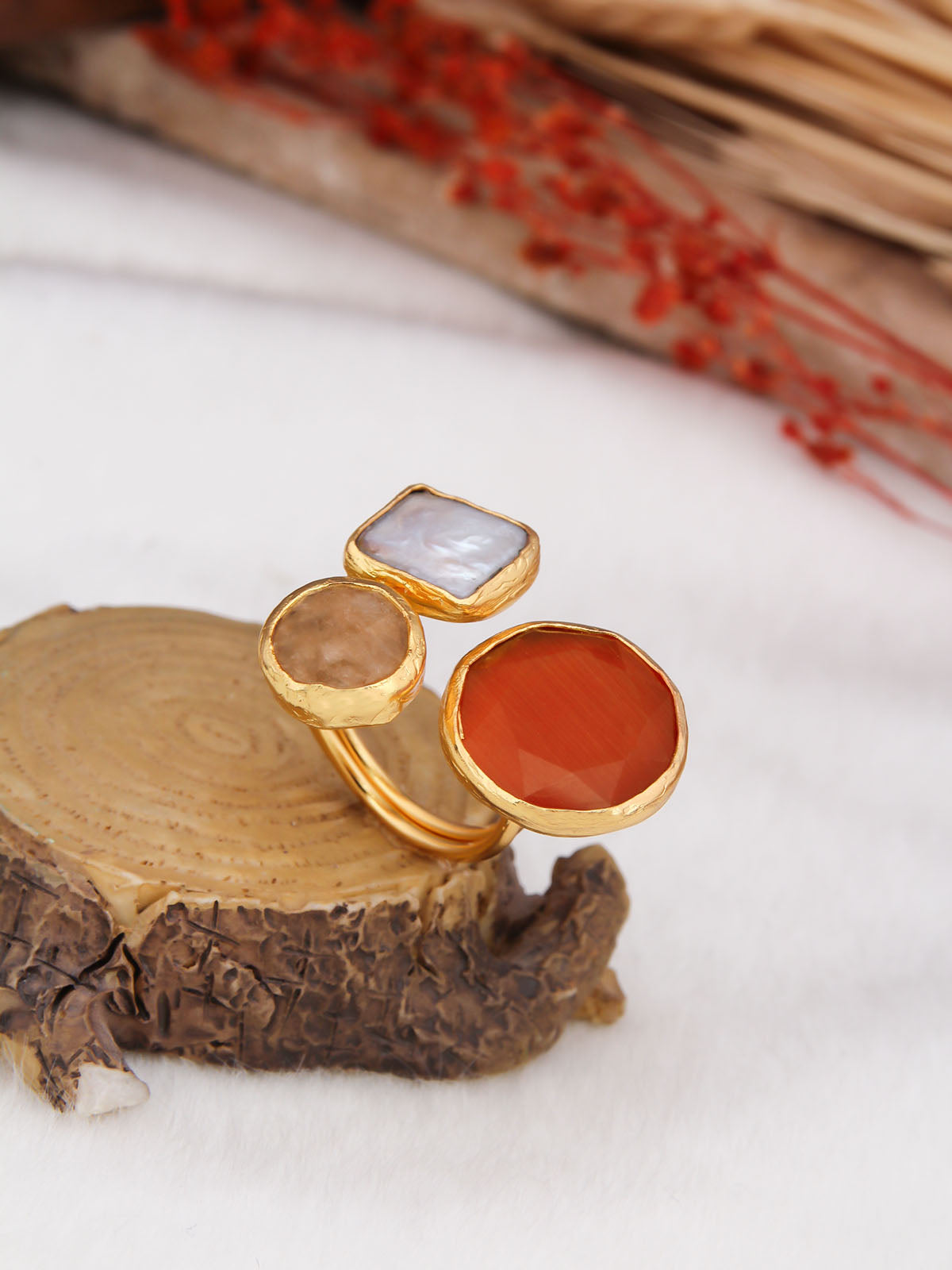 Crystal & Pearl & Citrine Bague