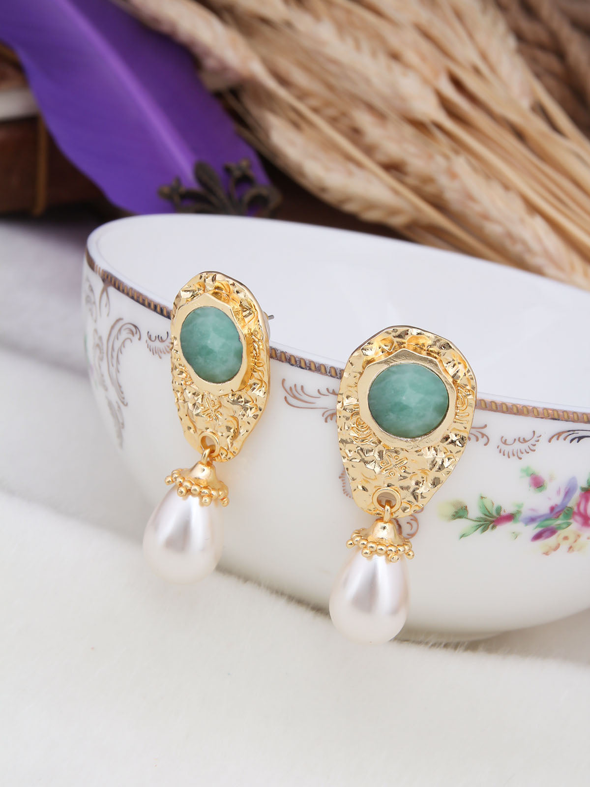 Amazonite & Pearl Boucle d'oreilles