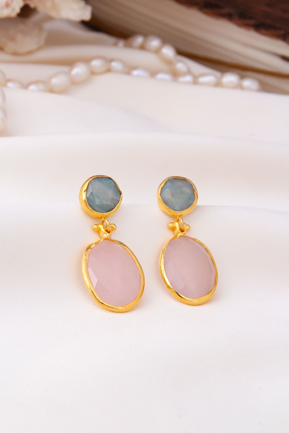 Pink Quartz & Akuamarine Earring
