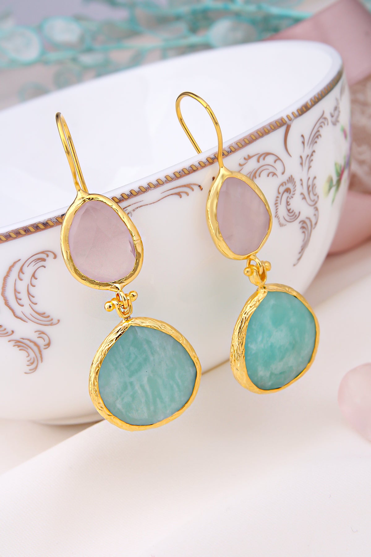 Amazonite & Pink Quartz Boucles d'oreilles