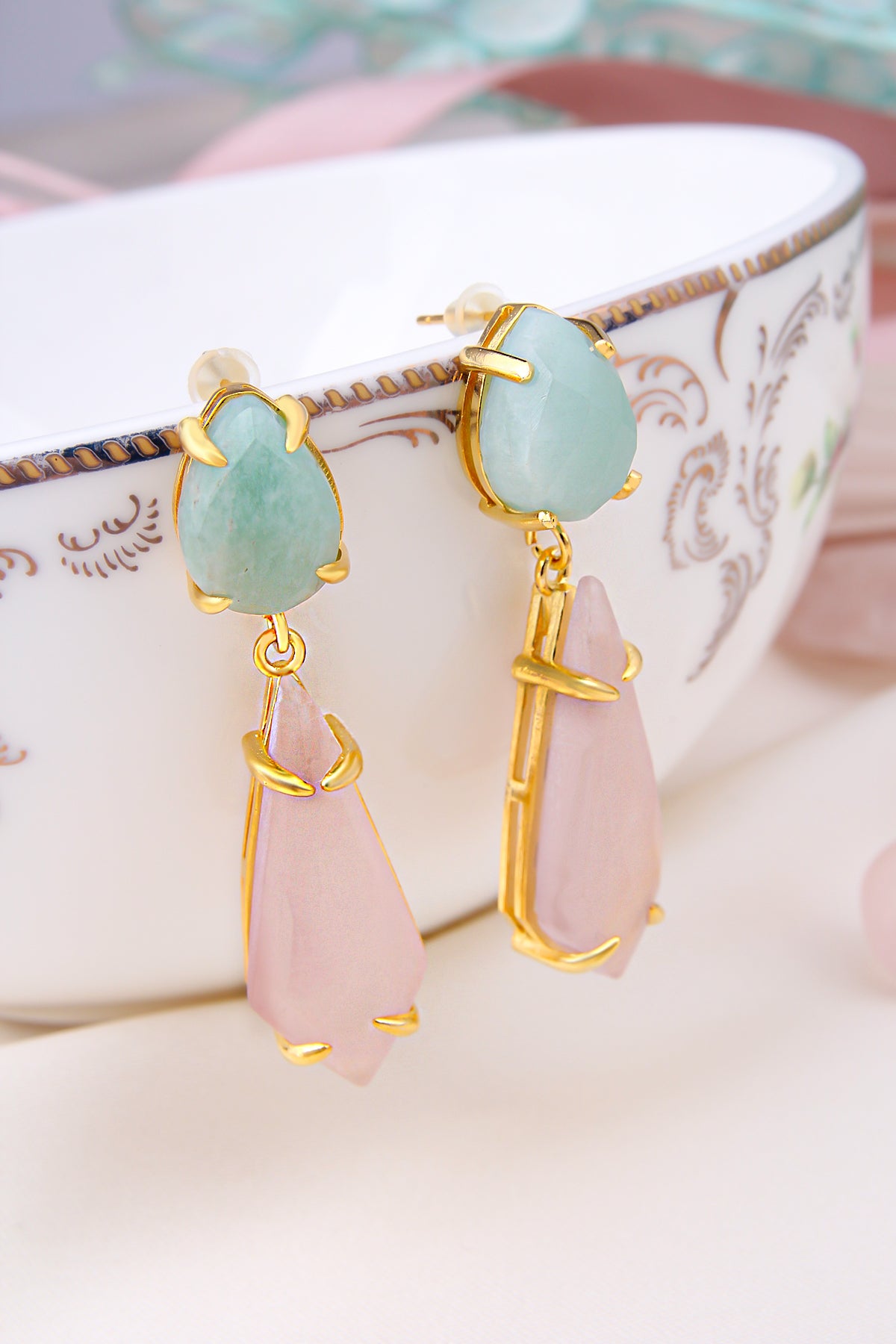 Amazonite & Pink Quartz Boucles d'oreilles