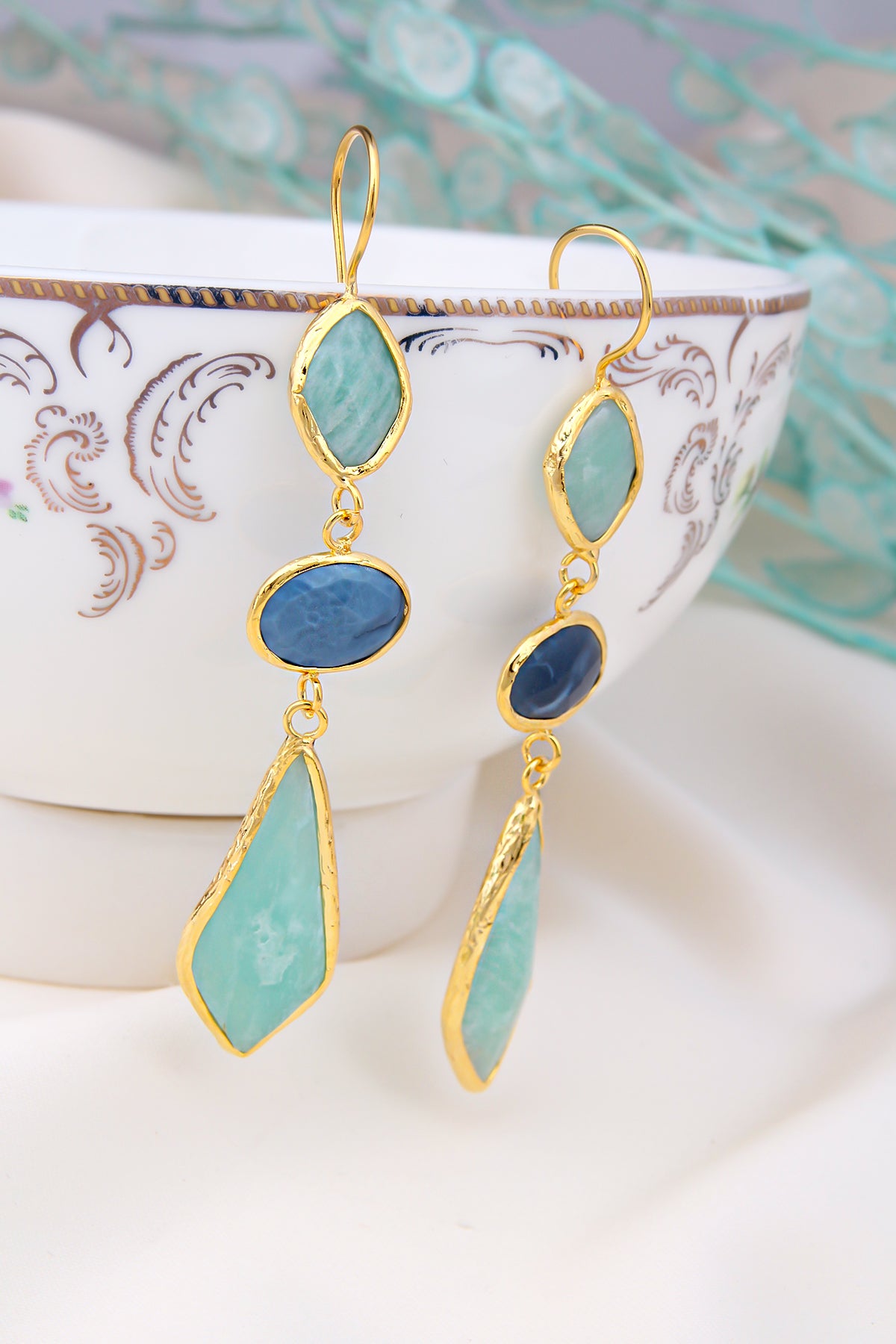 Amazonite & Blue Opal Boucles d'oreilles