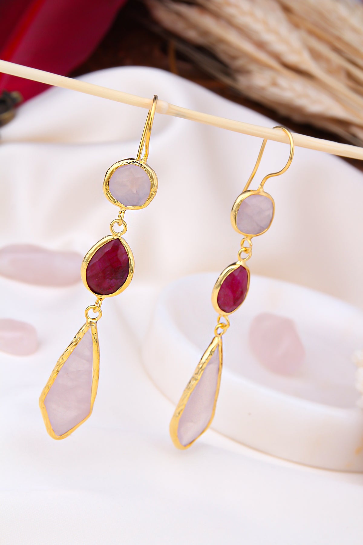 Agate & Pink Quartz  Boucles d'oreilles