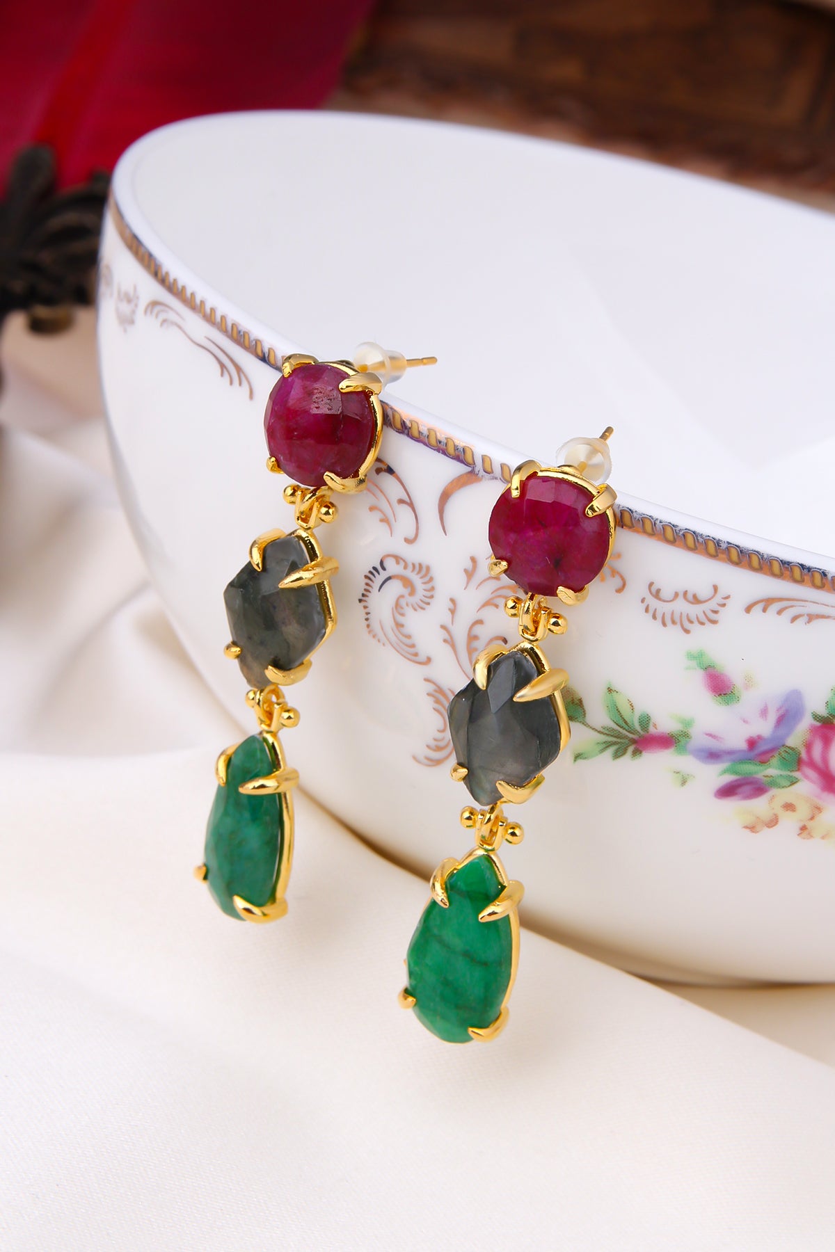 Agate & Labradorite & Agate  Boucles d'oreilles