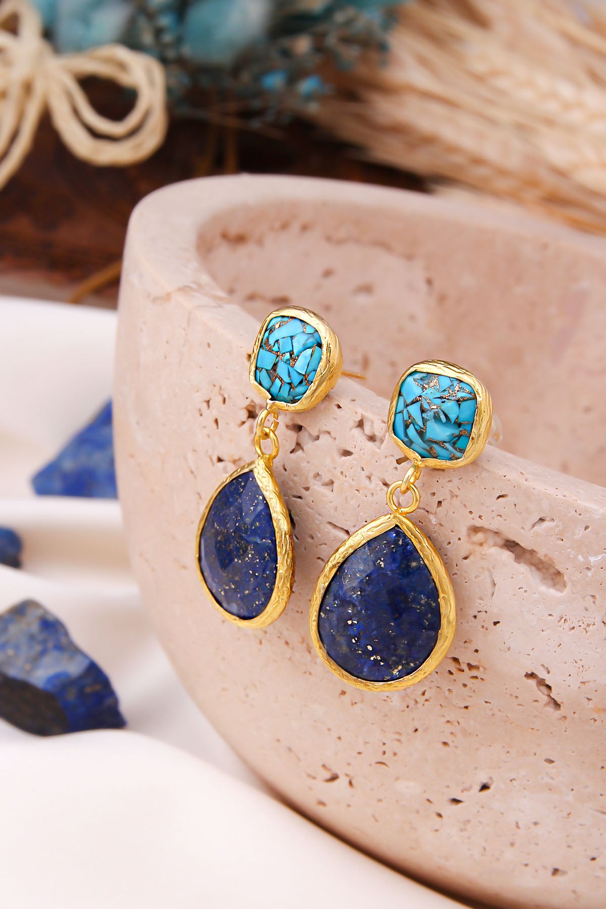 Turquoise & Lapis Boucles d'oreilles