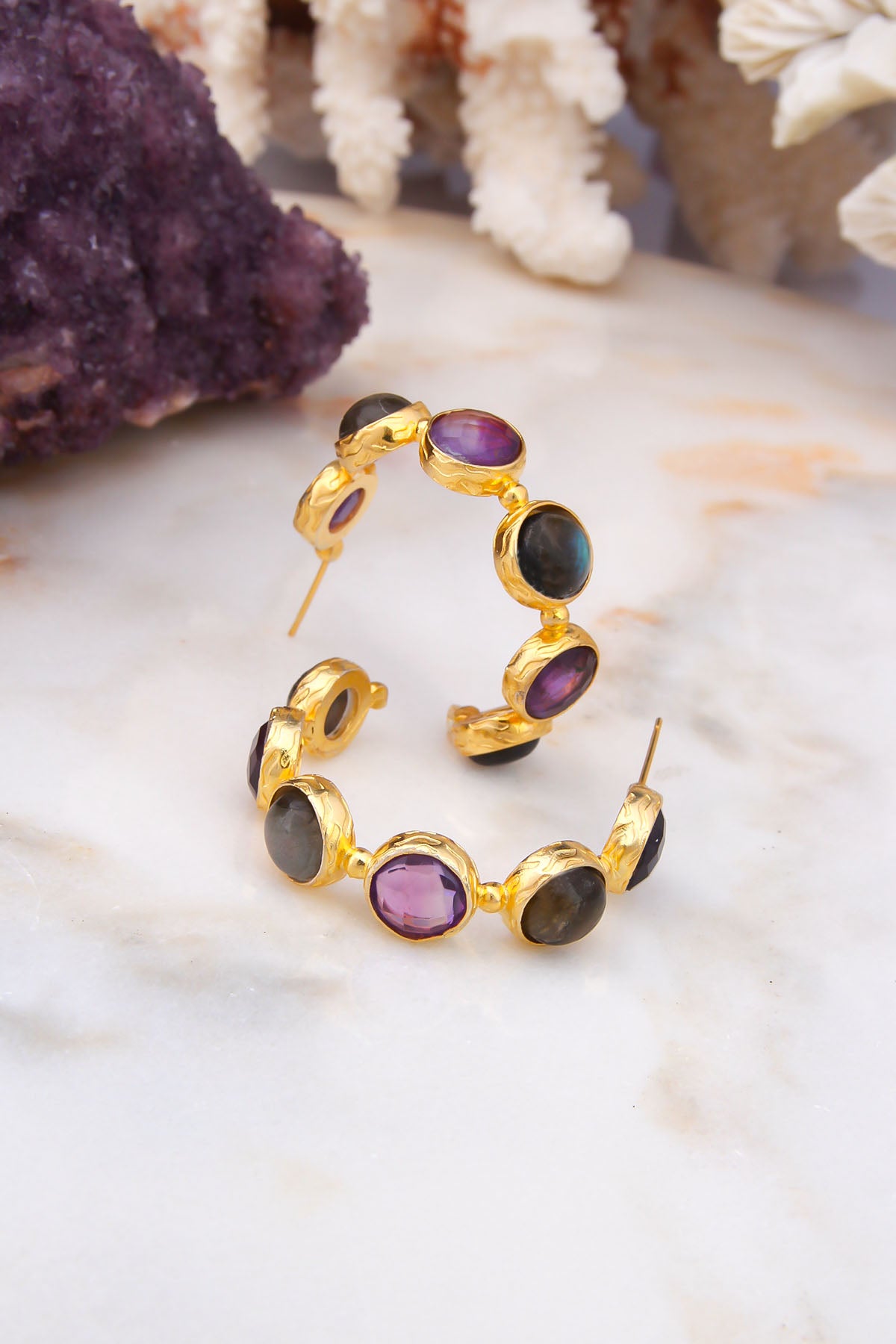 Labradorite & Amethyst  Boucles d'oreilles