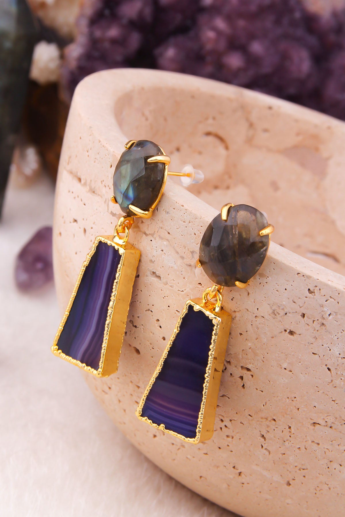 Labradorite & Agate Boucles d'oreilles