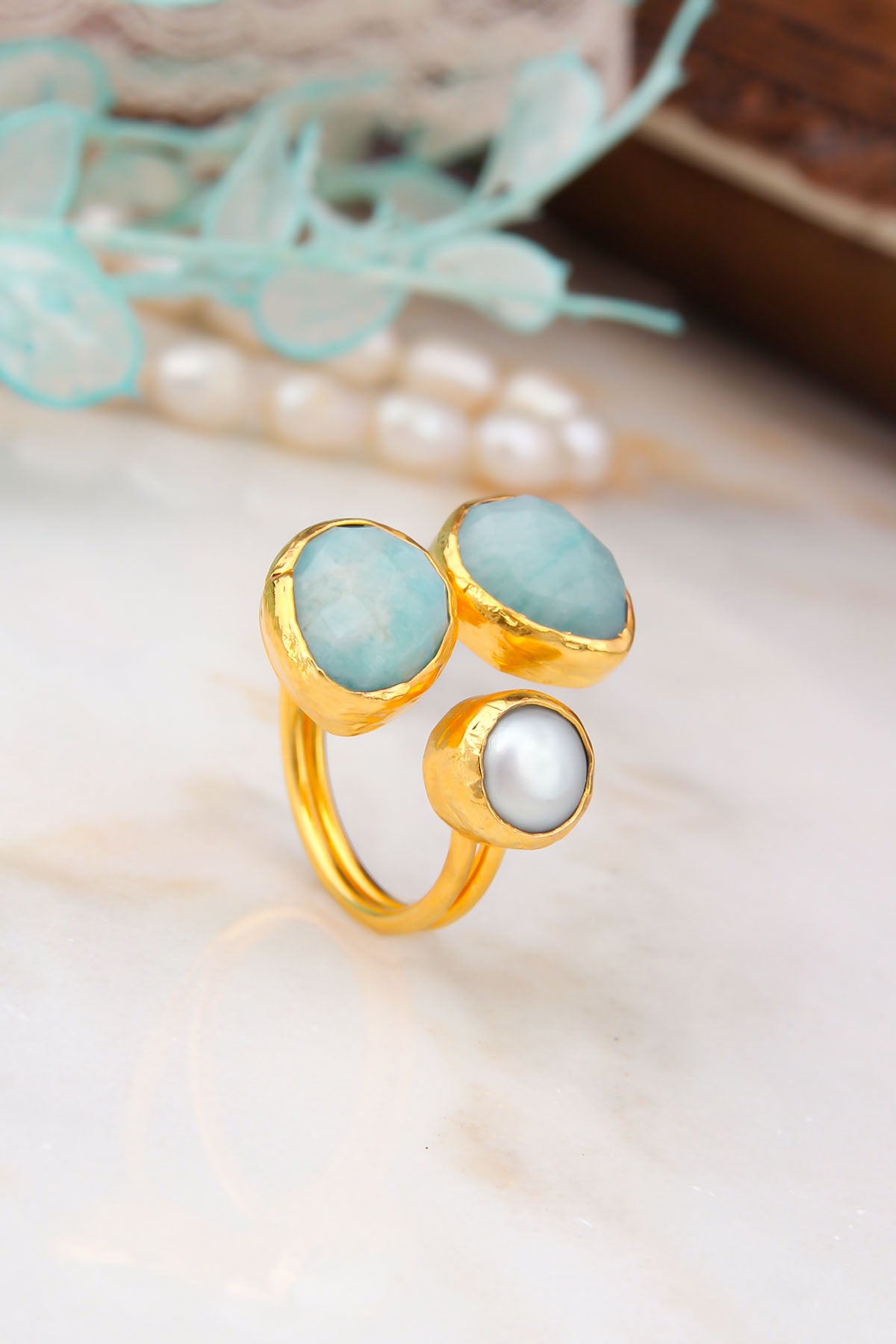 Amazonite & Pearl Bagues