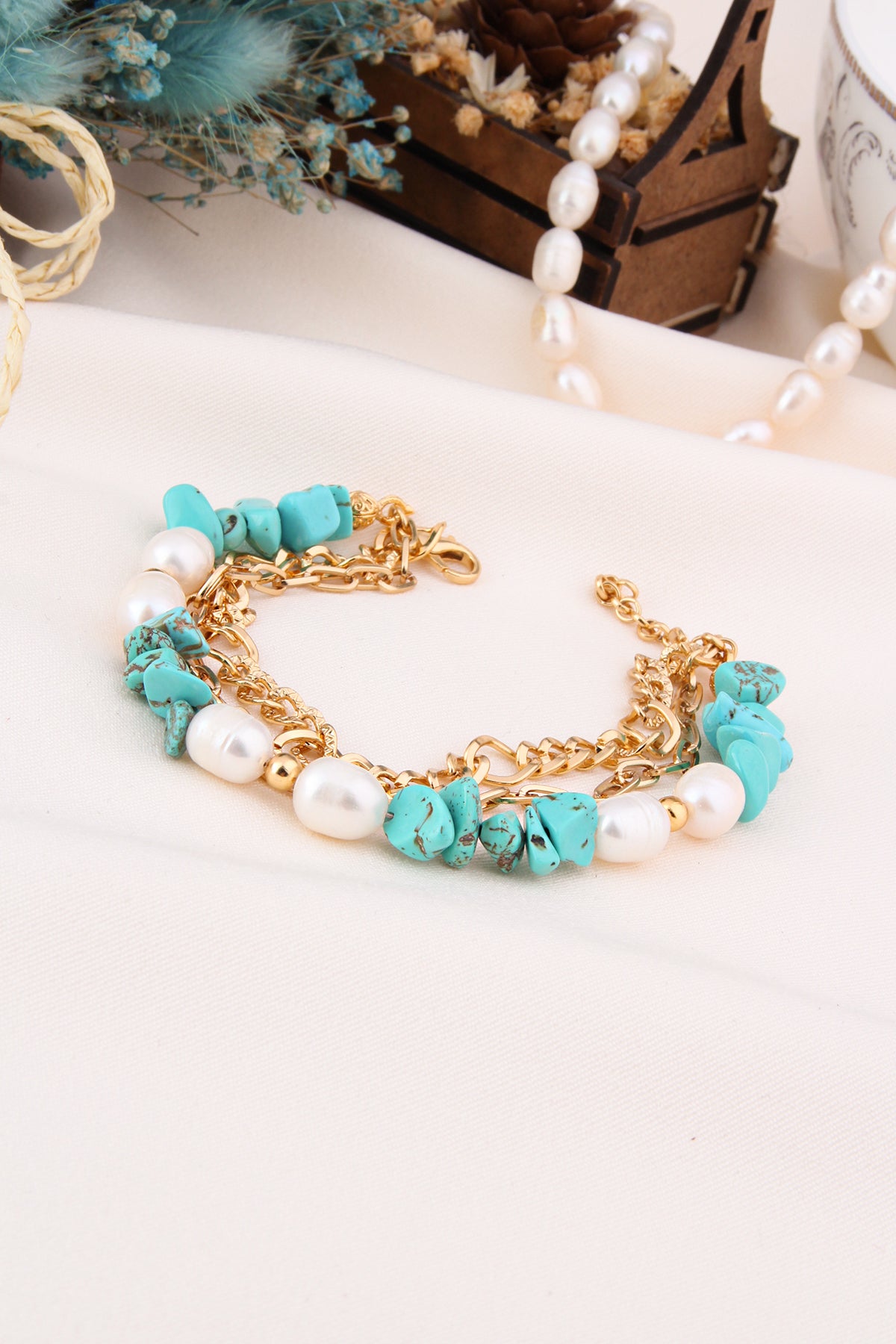Turquoise &amp; Pearl Bracelet