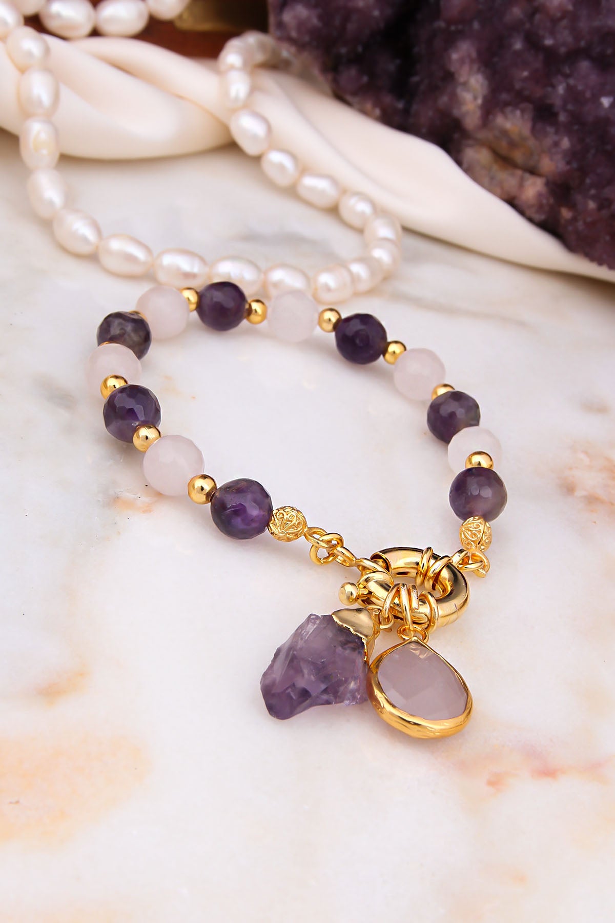 Quartz & Amethyst  Bracelet