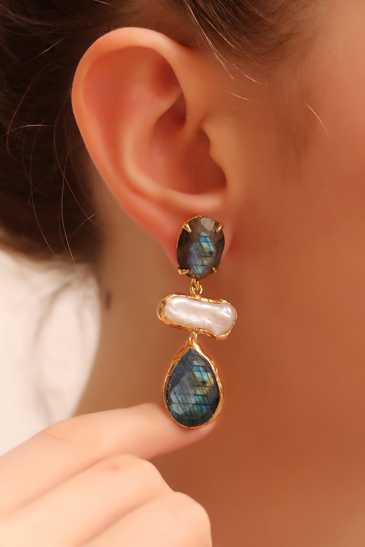 Labradorite & Pearl Boucles d'oreilles