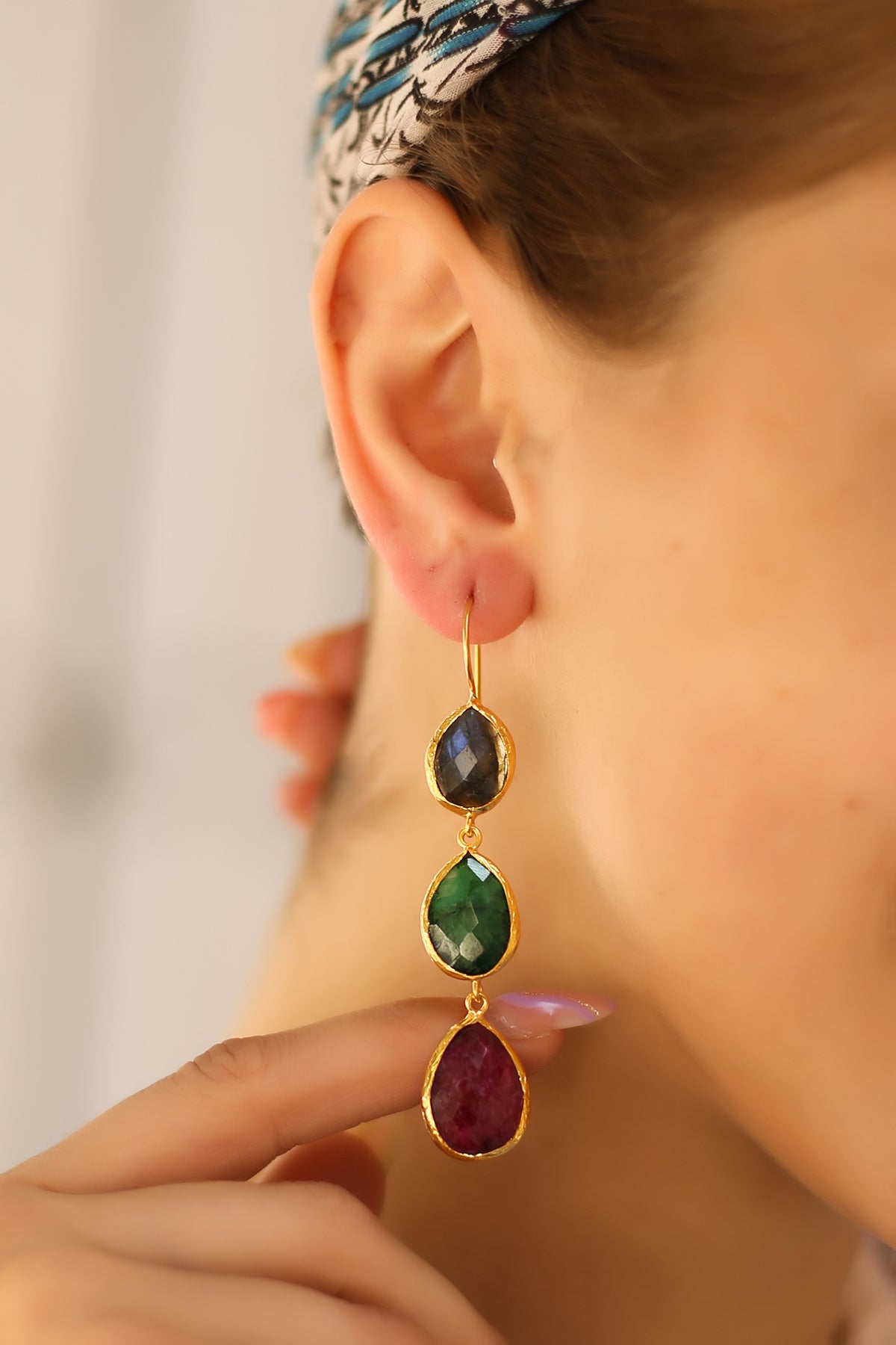 Labradorite & Agate Boucles d'oreilles