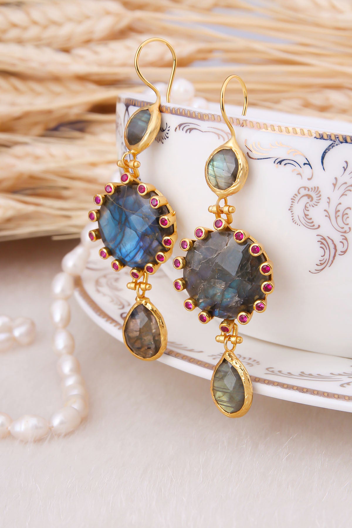 Labradorite & Zircon Boucles d'oreilles