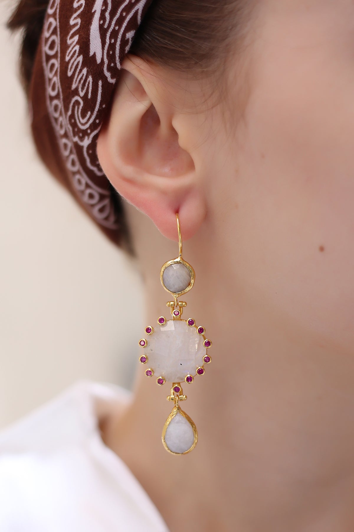 Moonstone & Zircon Boucles d'oreilles
