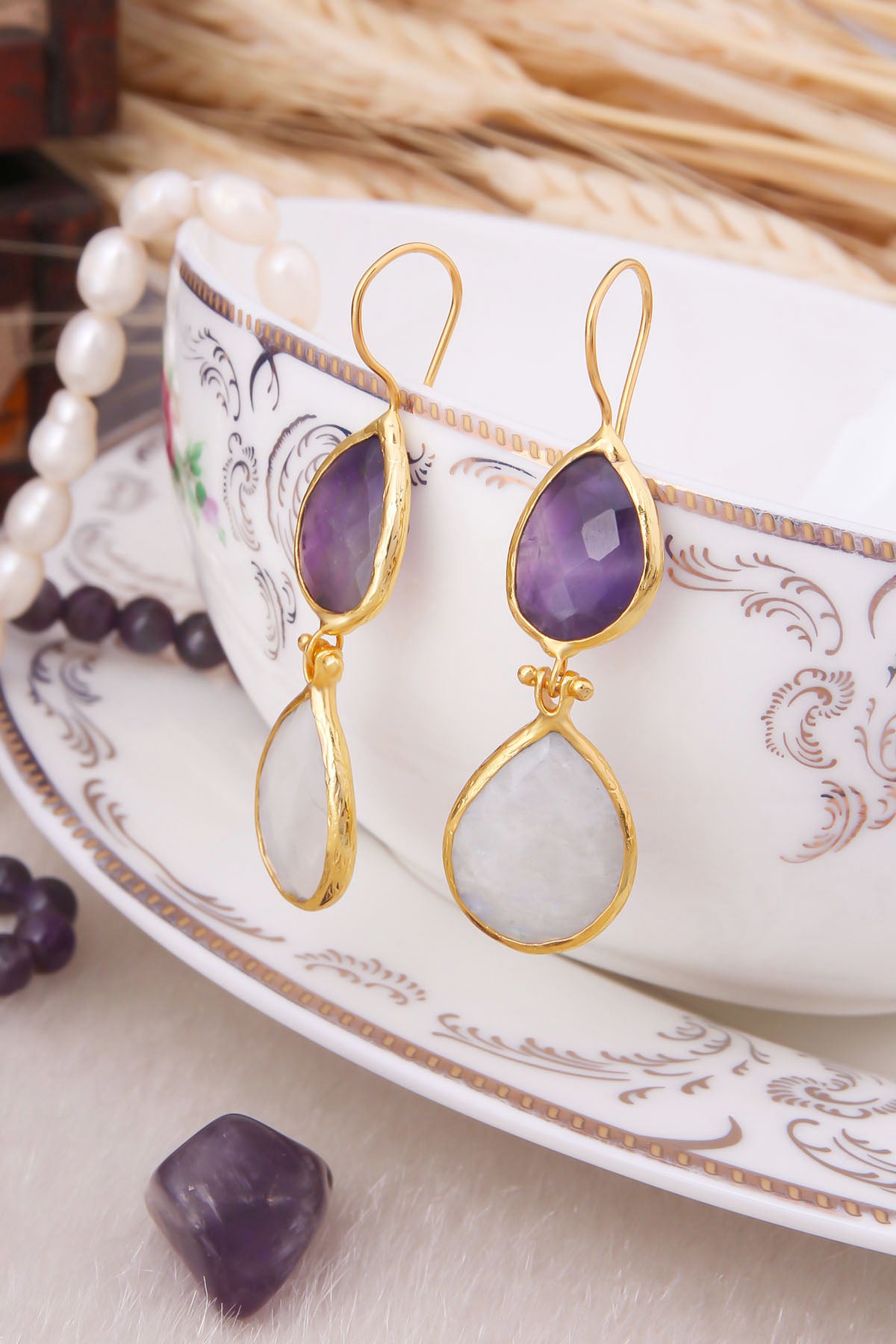 Amethyst & Moonstone Boucles d'oreilles