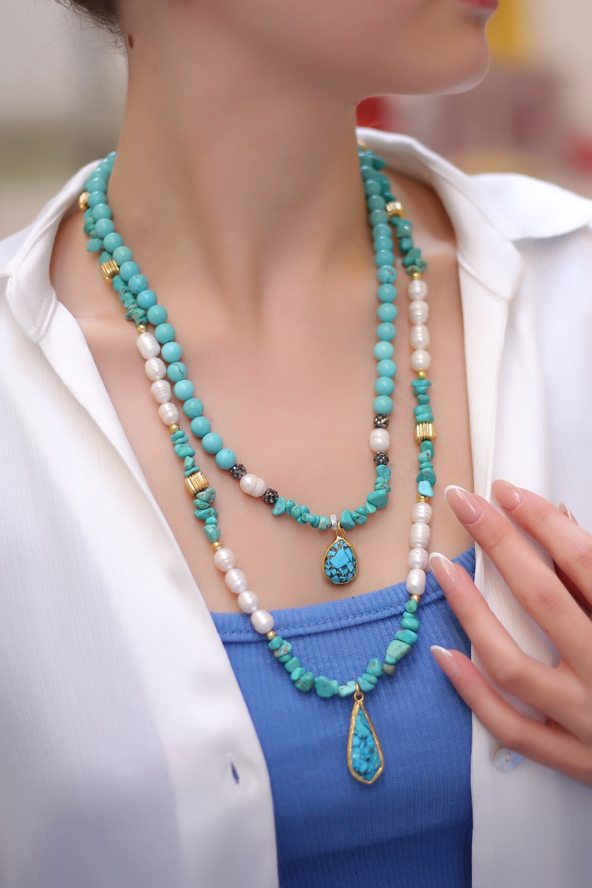 Turquoise &amp; Pearl Necklace