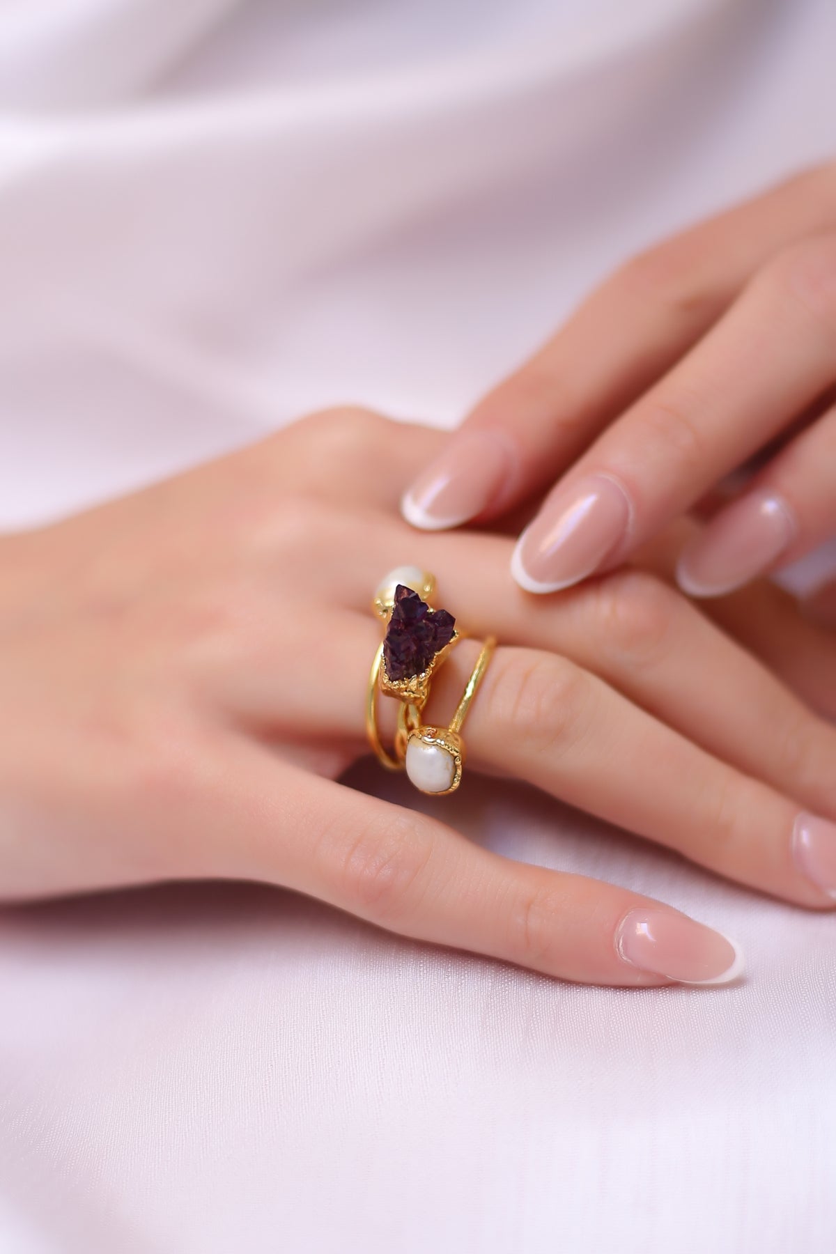 Amethyst & Pearl Bague