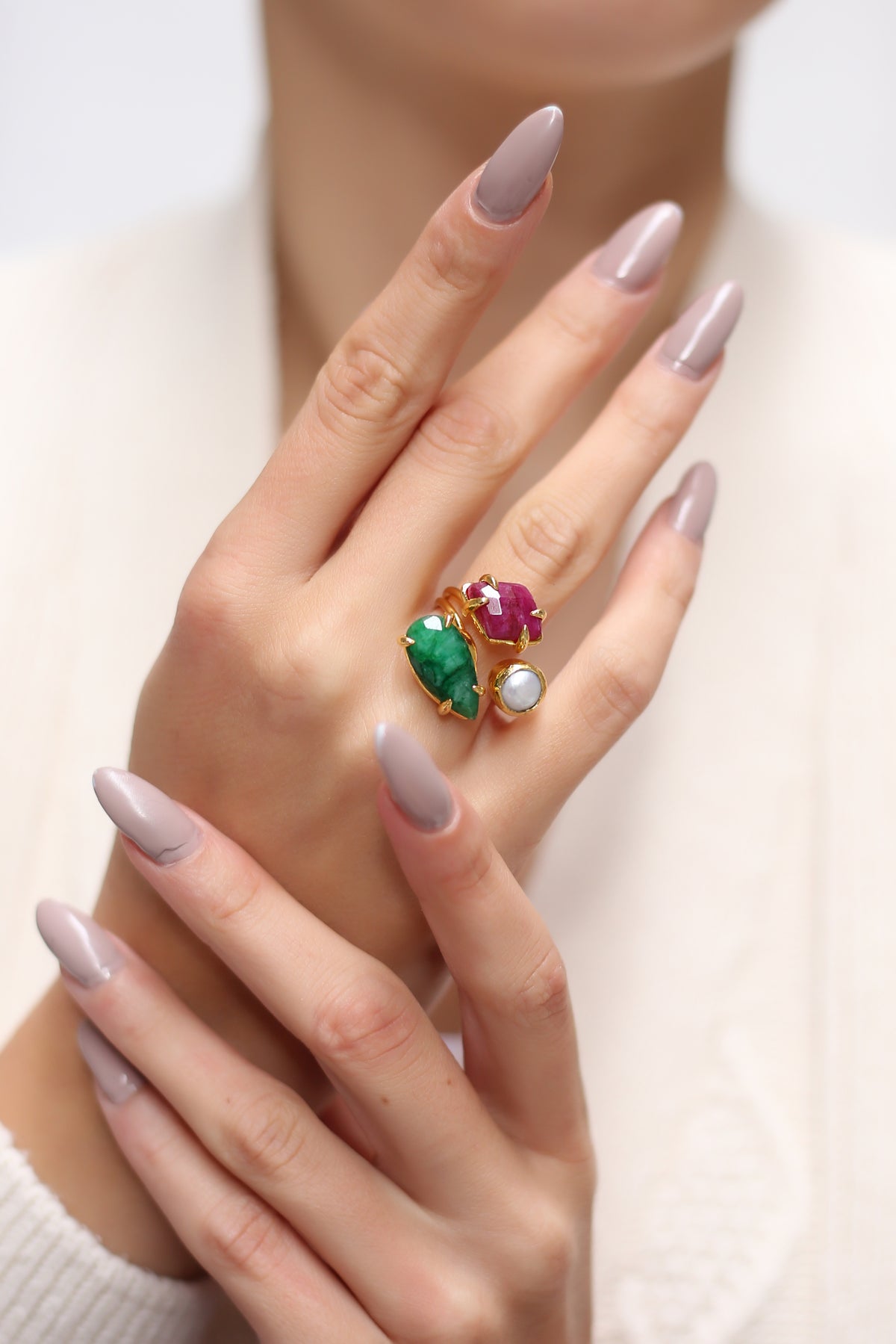 Agate & Pearl Bague