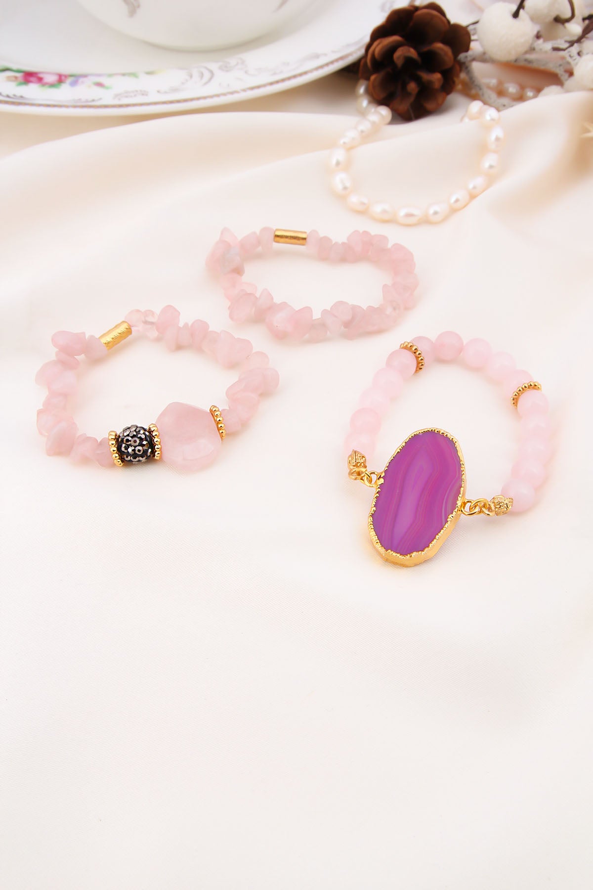 Bracciale in quarzo rosa