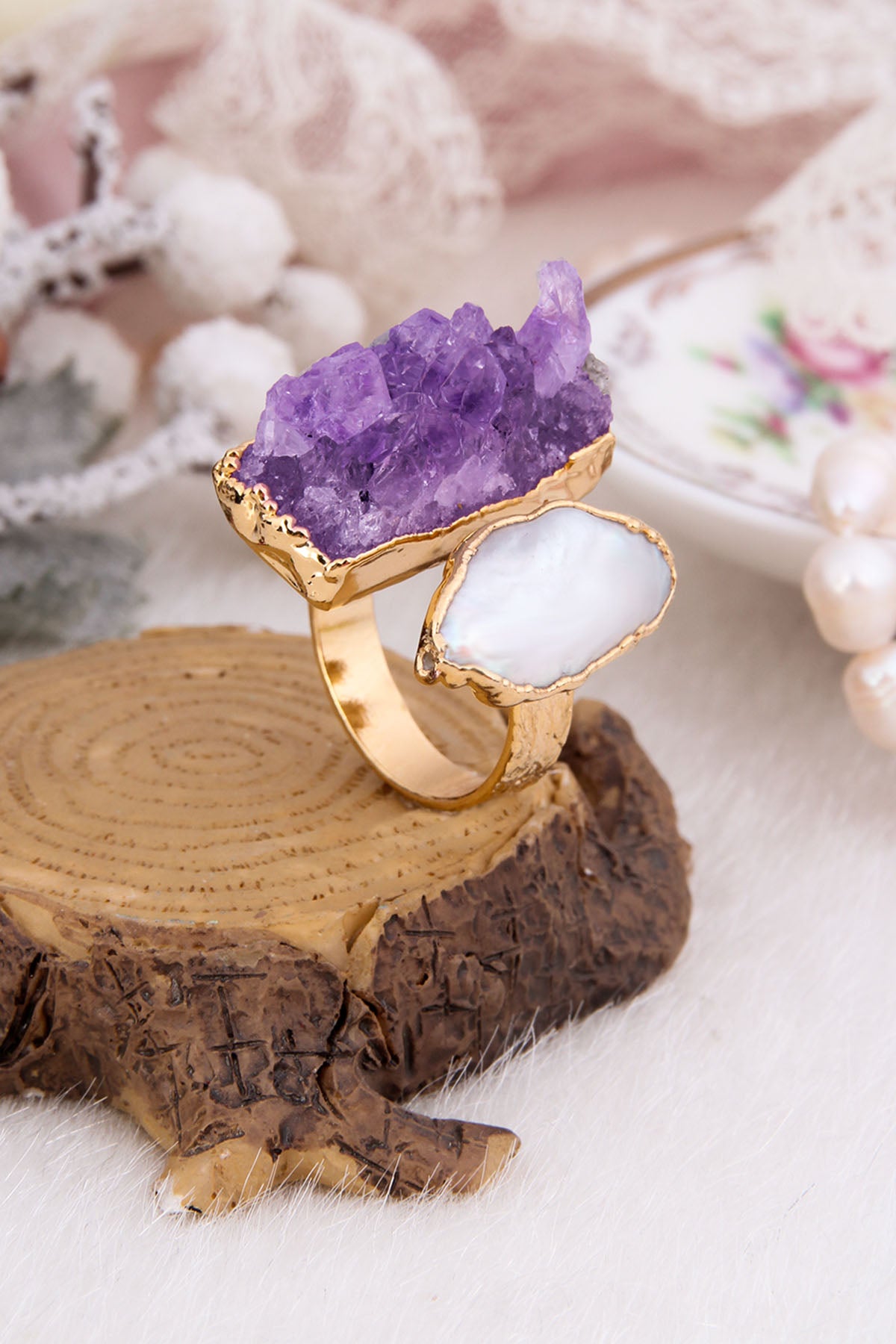 Amethyst & Pearl Ring