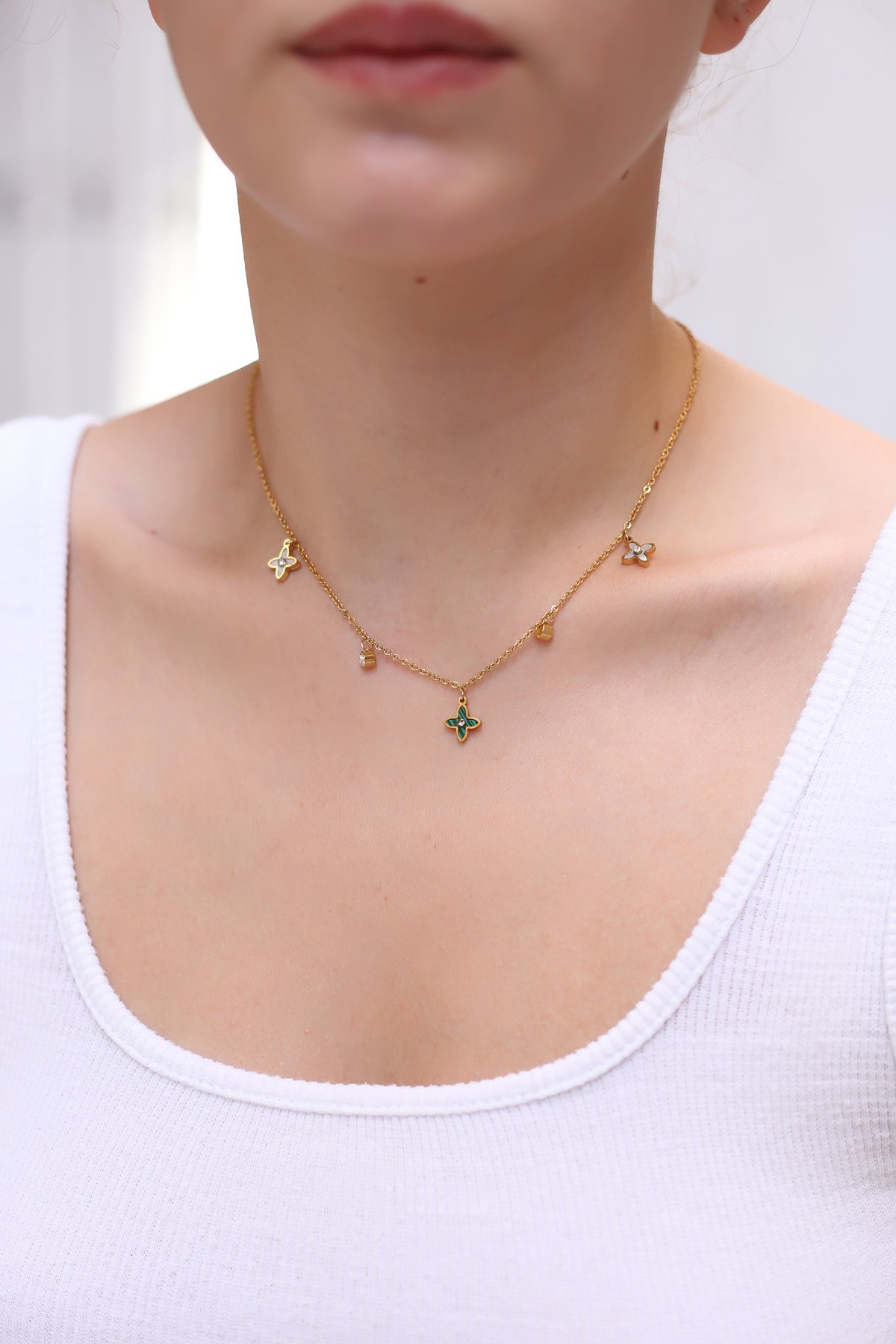 Collier Zircon et Malachite et Nacre
